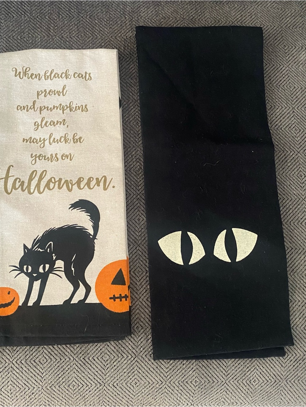 Halloween Black Cat Dish Towels - x2. 100% Cotton- New